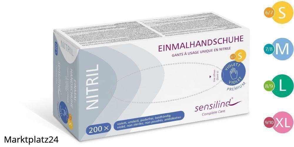 Sensilind Nitril Einmalhandschuhe Premium, Gr.S (6-7), violett, puderfrei, unsteril, 200 St/Box - Marktplatz24