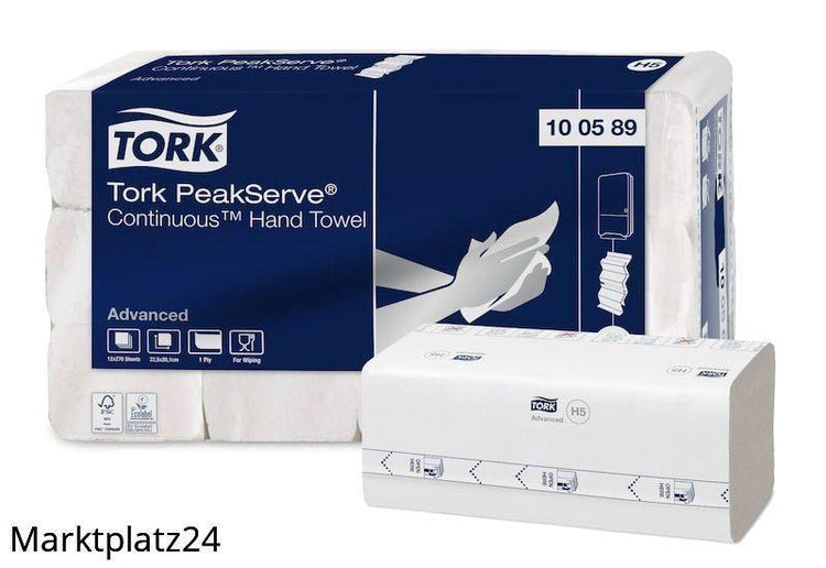 Tork PeakServe Endlos Handtücher, 1lg, 22,5x20,1cm, weiß, 12x270 Tü/Krt. - Marktplatz24