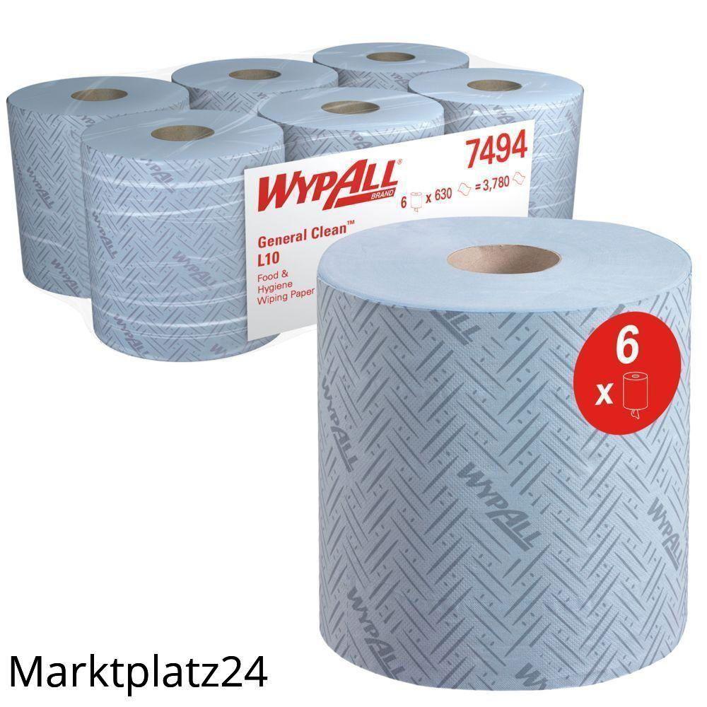 WypAll Papierwischtuch für Lebensmittel & Hygiene, Zentralentnahme RCS L10, 18,5x38cm, 1lg, blau perforiert, 6x630 Bl/Krt. - Marktplatz24