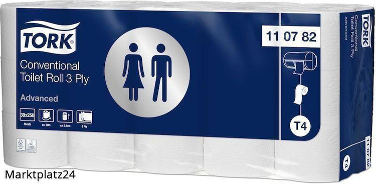 Tork Advanced Toilettenpapier, 3lg, 12x9,5cm, 250 Blatt, weiß, 30 Ro/Pk. - Marktplatz24