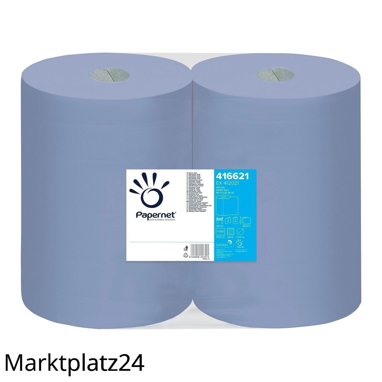 Wischtuchrolle, 37,3x36cm, 2lg, 1000 Bl., blau, Recycling, 2 Ro/Pk. - Marktplatz24