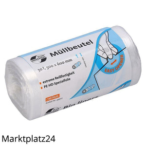 Abfallbeutel Universal Plus, HDPE, 30L, transparent, 500x600mm, 6my, 100 St/Ro. - Marktplatz24