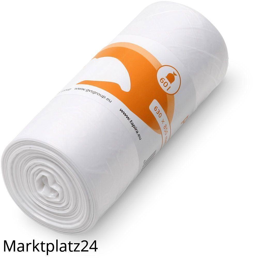 TAPIRA plus Polybeutel, LDPE, 60L, weiß, 630x850mm, 12my, 50 St/Ro. - Marktplatz24