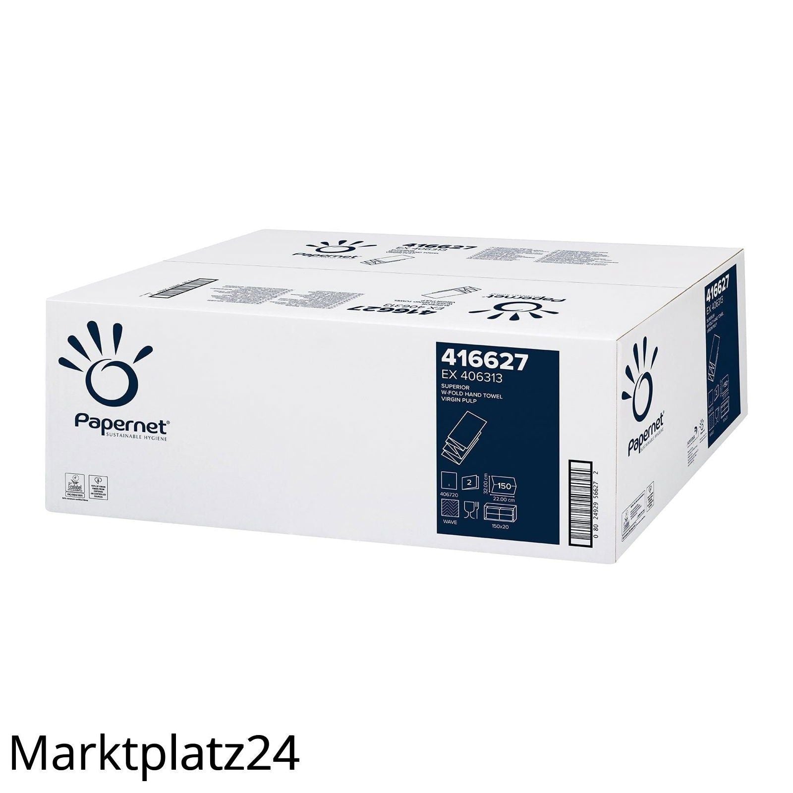 Handtuchpapier, 22x32cm, 2lg, W-Falz, Zellstoff, 20x150 Tï¿½/VE - Marktplatz24