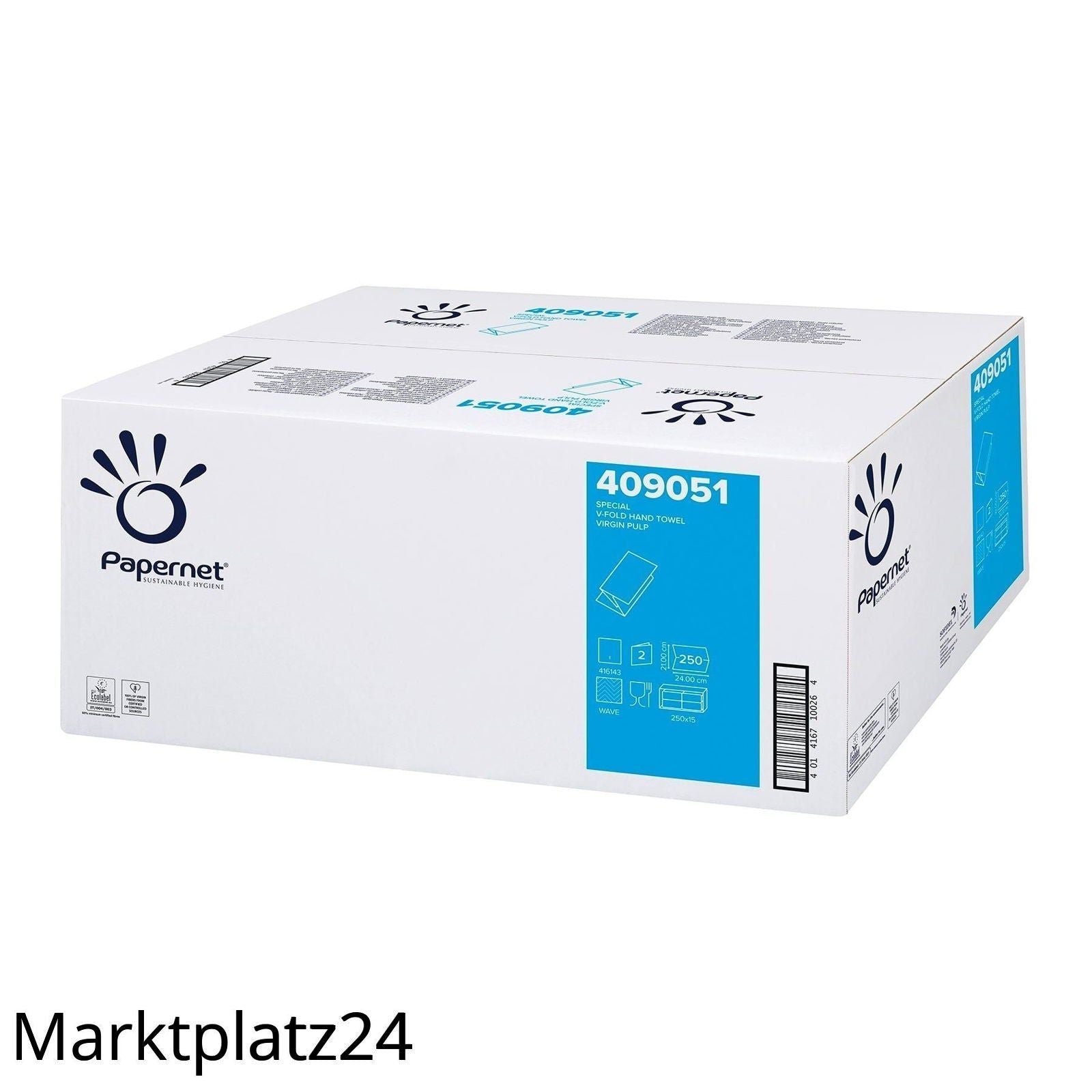 Handtuchpapier, 24x21cm, 2lg, V-Falz, Zellstoff, 15x250 Tï¿½/VE - Marktplatz24