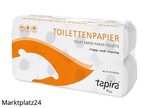 TAPIRA plus Toilettenpapier, 2lg, 9,5x11cm, 400 Bl., weiß, Recycling, Folienverpackung, 6x8 Ro/VE - Marktplatz24