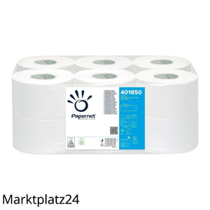 Toilettenpapier Mini Jumbo, 2lg, 30,5x9cm, 557 Bl., Zellstoff, 12 Ro/VE - Marktplatz24