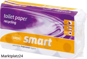 Toilettenpapier Wepa Liquify, 2lg, 9,5x11cm, 250 Blatt, weiß, Recycling, 8x8 Ro/VE - Marktplatz24