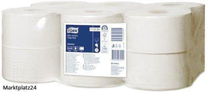 Tork Advanced Toilettenpapier Mini Jumbo Rolle, 1lg - 240 m/Ro., hochweiß, Lorbeerblattprägung, Blatt:10x14 cm, 12 Ro/VE - Marktplatz24