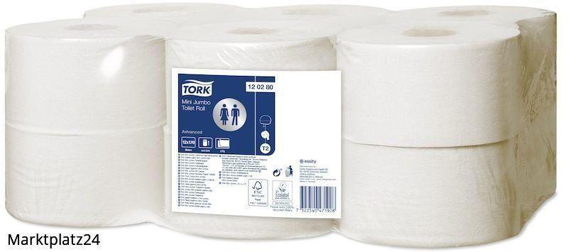 Tork Advanced Toilettenpapier Mini Jumbo Rolle, 2lg, 170 m/Ro, weiß, 12 Ro/VE - Marktplatz24