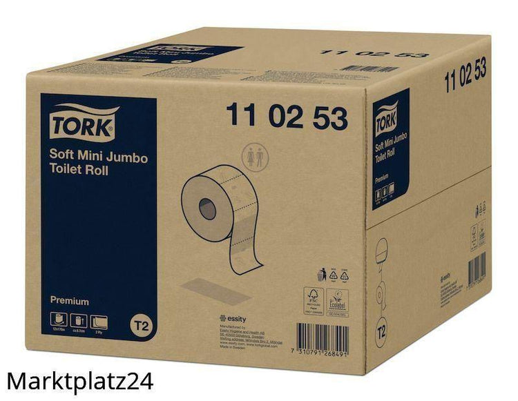 Tork Premium Toilettenpapier Mini Jumbo Rolle, 2lg, 170m, Tissue, hochweiß, 12 Ro/VE - Marktplatz24